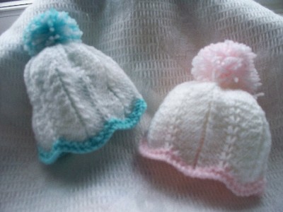 Premature baby knitted hat PIC N MIX BLUE or PINK 3-5lb